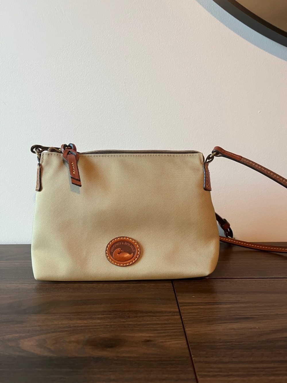 Dooney & Bourke Beige Crossbody with Brown Trim